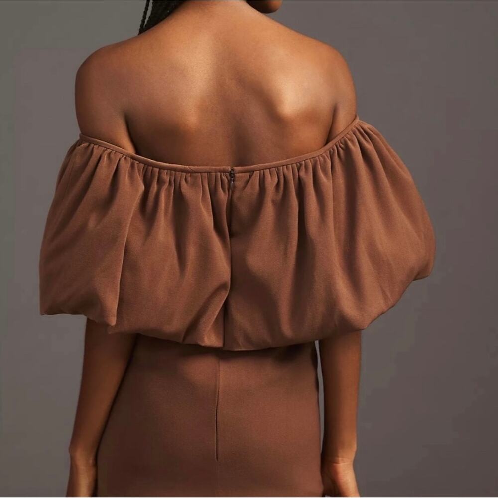 Anthropologie Nikita Mhaisalkar Off-The-Shoulder Bubble Brown Mini Dress Size L - Picture 3 of 14